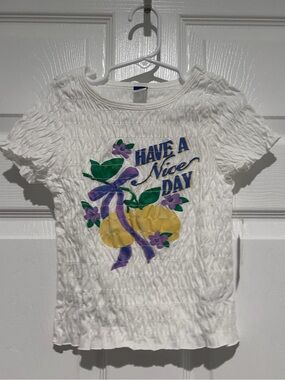 Old Navy Grls White Smocked Graphic Tee "Have a Nice Day" Lemons Size Sm 6-7 Y2K
